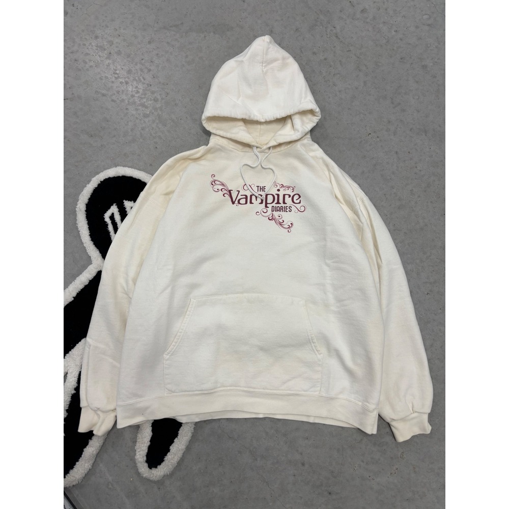 Vintage Hanes The Vampire Diaries Hoodie Cream Love Sucks Graphic Pullover Large